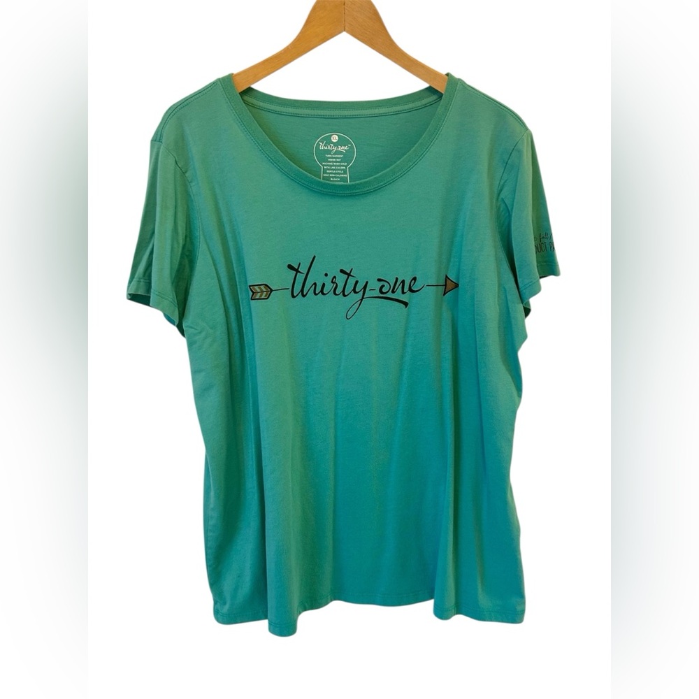 31 Thirty-One Tee Shirt Arrow Teal Hearts Sz. XL
